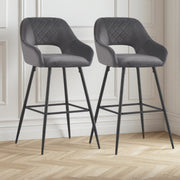 Set of 2 Bar Stools Velvet/PU Metal Legs Breakfast Stools Armrest Padded Chairs