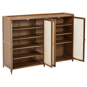 4 Doors Rattan Wood Shoe Storage Cabinet Cupboard Footwear Stand Rack Unit Retro