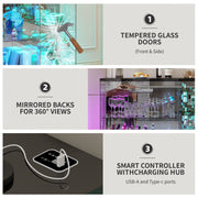 RGB Glass Display Cabinet with Lock, Motion Sensor Display Case for Figures