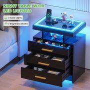 LED Bedside Table with Charging Station & Motion Sensor – Smart Bedroom Cabinet