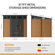 8 x 7ft Metal Garden Shed Waterproof Outdoor Bike Tool Storage Shed Double Doors