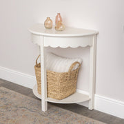 White Scalloped Half Moon Console Table with Shelf 78cm x 80cm