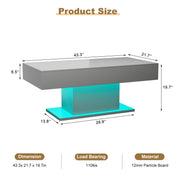 LED Coffee Table High Gloss Rectangle Center Table Modern Living Room Furniture