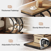 End Table for Living Room, 3-Tier Narrow Wood Couch C-Shaped Side Table, Natural
