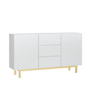 Sideboard Cabinet Storage Cupboard Buffet Luxury Patterned White Gold 140cm