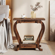 Narrow End Table with Storage, Modern 2-Tier Wooden Side Table for Small Spaces