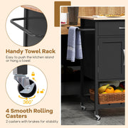 Rolling Kitchen Island Cart Mobile Serving Cart with Drawer-Black