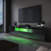 200cm High Gloss TV Stand Black Cabinet Unit Doors Storage with RGB LED Cupboard