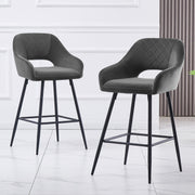 Set of 2 Bar Stools Velvet/PU Metal Legs Breakfast Stools Armrest Padded Chairs