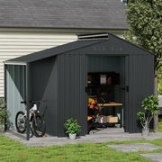 Large 10x6ft Shed Metal Garden Tools Bike Storage Shed Outdoor House W/Open Shed