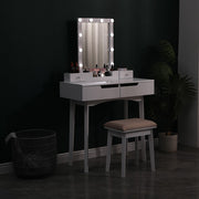 Dressing Table Vanity Set Makeup Desk w/ LED Light Mirror with 4 Drawers Bedroom
