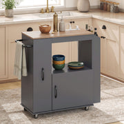 Kitchen Trolley on Wheels, Rolling Kitchen Island Cart with Power Outlet, Grey