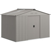 9 x 6FT Galvanised Garden Storage Shed with Sliding Door, Grey