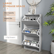 Slim Shoe Storage Cabinet with 3 Flip Drawers, Grey
