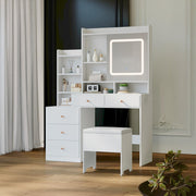 Dressing Table With 5 Drawers LED Mirror Set Makeup Desk Vanity Table Bedroom