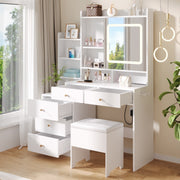 Dressing Table With 5 Drawers LED Mirror Set Makeup Desk Vanity Table Bedroom