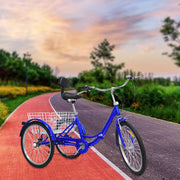 24 Inch Adult Trike Tricycle Foldable 3 Wheel Bike 7-Speed With Basket Blue UK