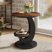 Round End Table with 2-Tier Storage Shelf,Modern Wood Side Table for Living Room
