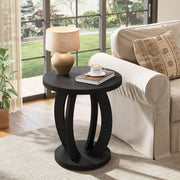 Modern Round End Table Wood Side Table Accent Table with Storage for Living Room