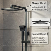 Thermostatic Mixer Shower Bathroom Square Rainfall Dual Head Handset Mat Black