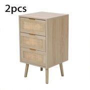 Bedside Tables Set of 3 Rattan Drawers, Bedroom Side Table with 3 Drawers