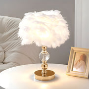 Fluffy Feather Tables Lamp Feather Shade Lampshade Bedside Night Light Gold Base