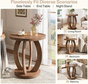 Round End Table, Farmhouse Wooden Side Sofa Table Accent Table for Living Room