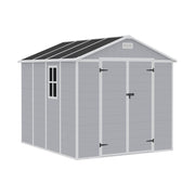 Grey Plastic Outdoor Storage Shed 8x8 FT with Double Windows for Tool Bike Store