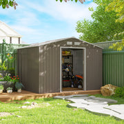 9 x 6FT Galvanised Garden Storage Shed with Sliding Door, Brown