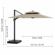 Seasons Sentry 10ft (3m) Square 2-Tier LED Solar Cantilever Umbrella with Base