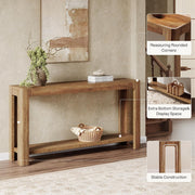 63 Inch Entryway Console Table, 2-Tier Farmhouse Narrow Sofa Table Behind Couch
