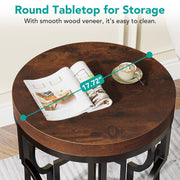 Round End Table, Industrial Side Table with Metal Hollow Frame for Living Room