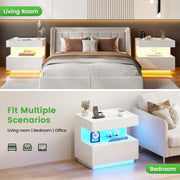 High Gloss Bedside Cabinet Hidden Compartment 3-Colour LED USB Type-C Charging