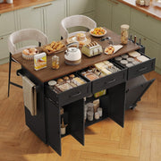 Kitchen Island on Wheels Mobile Trolley Trash Bin Cabinet Drop Leaf Power Outlet