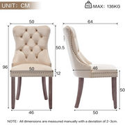 Set of 2 Dining Chairs !SALE! Beige Velvet Button Tufted Upholstered Wood Legs