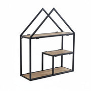 House Shaped Wall Shelf Retro Metal and Wood Display Shelf for Bedroom,