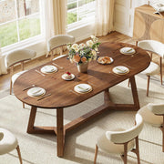 63-Inch Solid Wood Oval Dining Table Modern Wooden Kitchen Table for 4-6 People