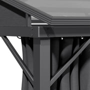 XL Hardtop Gazebo Garden Pavilion Metal Frame Polycarbonate Roof with Curtains