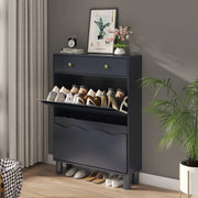 Modern Freestanding Shoe Cabinet Organizer with 2 Flip & 1 Pull-Out Drawers New