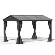 XL Hardtop Gazebo Garden Pavilion Metal Frame Polycarbonate Roof with Curtains