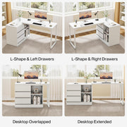 Modern L-Shaped Office Computer Desk Study Writing Table with Drawers & Shelves