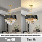 Round Gold Crystal Chandelier, Modern K9 Crystal Ceiling Light for Dining Room