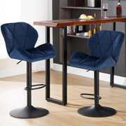 WOLTU Blue Velvet Padded Bar Stools 2PCs Bar Chairs Swivel Gas Lift w/ Backrest