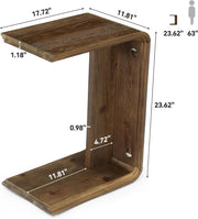 Modern C-Shaped Solid Wood End Table Wooden Narrow Side Table for Living Room