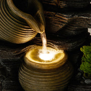 Tall Intdoor Water Fountain 3 Tiers Cascading Jugs Zen Meditation LED Waterfall