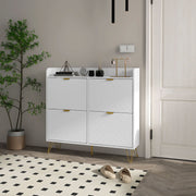 Narrow Shoe Storage Cabinet with 4 Flip Drawers for 16 Pairs of Shoes