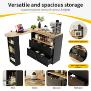 360°Dining Bar Table Kitchen Island with Storage Cabinet Cupboard & Open Shelves