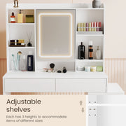 Dressing Table With 6 Drawers LED Mirror Set Makeup Desk Vanity Table Bedroom