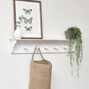 White wooden shelf with hooks kitchen bathroom bedroom hallway storage decor