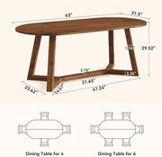 63-Inch Modern Solid Wood Dining Table Oval Wooden Kitchen Table for 4-6 People